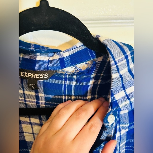 Express women’s oversized super soft boyfriend flannel size large blue plaid - Picture 5 of 7